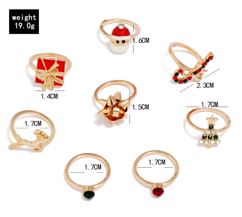 8 pcs Christmas Santa Candy Cane Rings Set