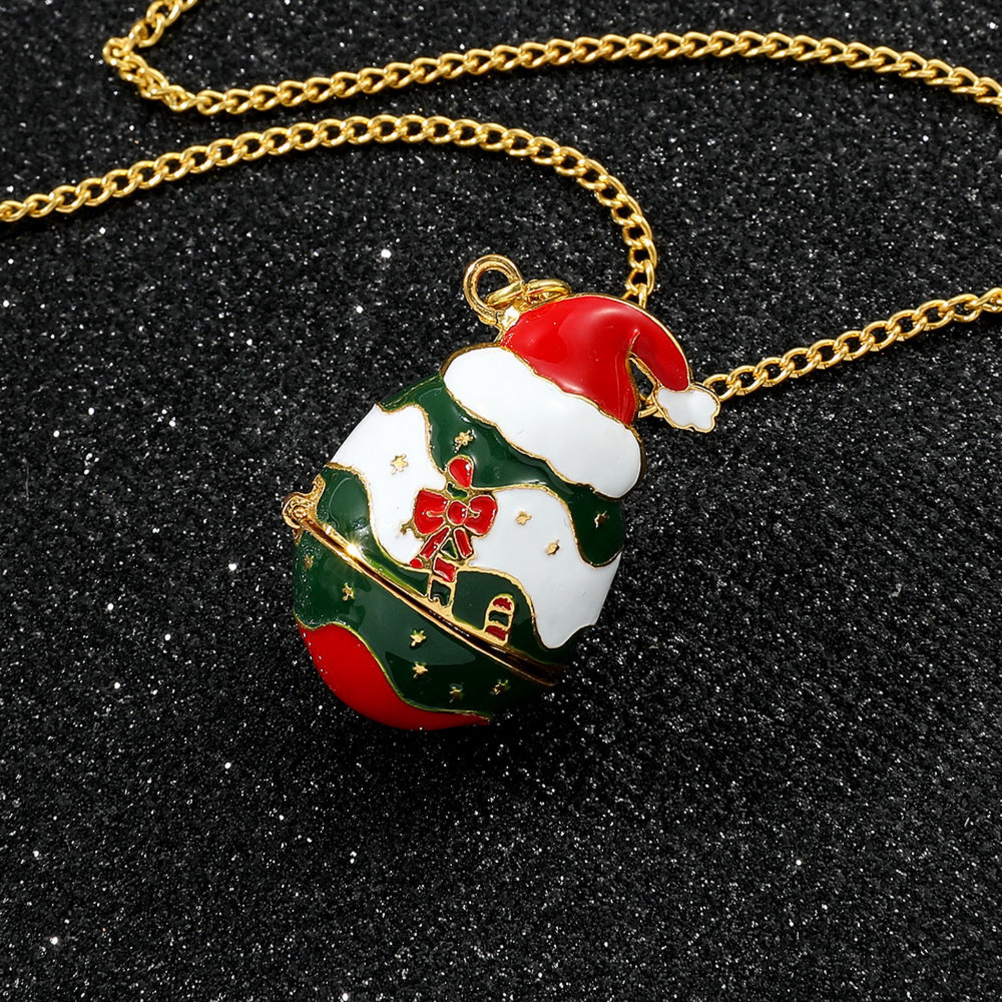 Colored Christmas Egg Santa Necklace