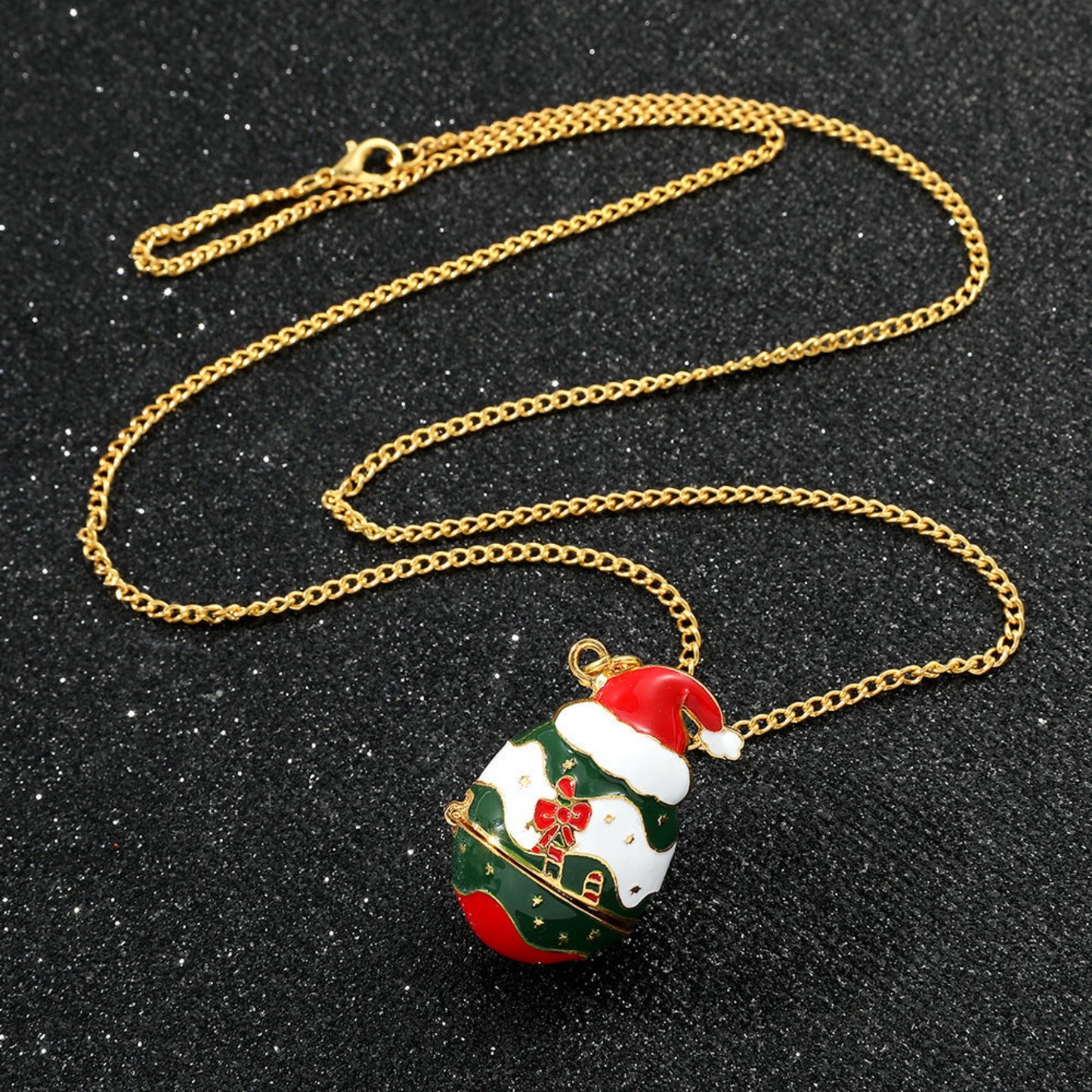 Colored Christmas Egg Santa Necklace