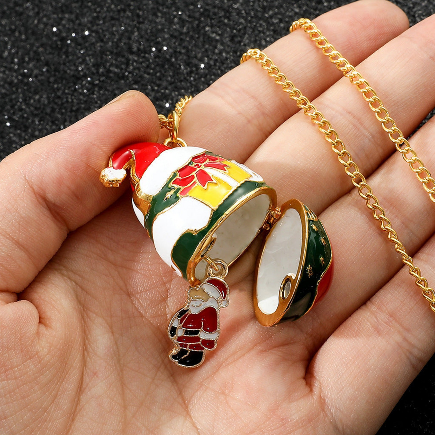 Colored Christmas Egg Santa Necklace